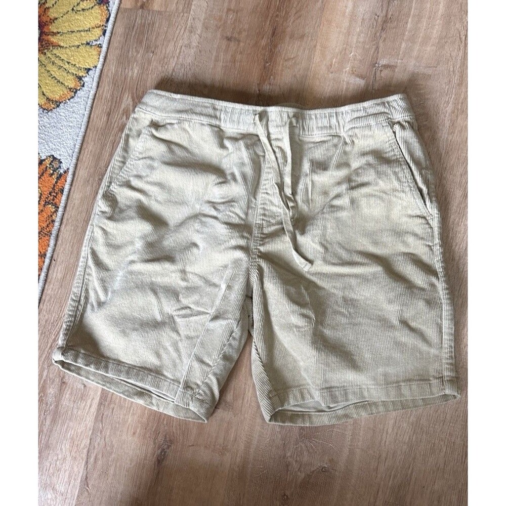 Katin Corduroy Elastic Waist Drawstring Shorts Tan Sand Beige Mens SIZE L Large